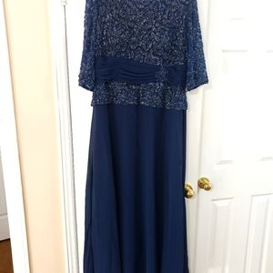 Navy beaded evening floor length gown